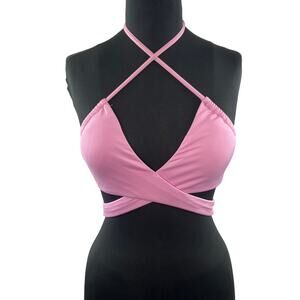 Soluna Pink Swim Bra Nylon Stretch Halter Neck Criss Cross Front Size Medium M